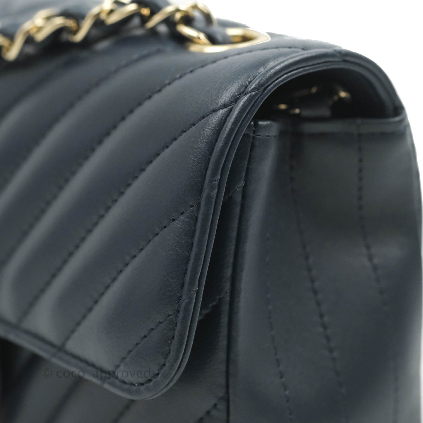 Chanel Chevron Mini Rectangular Flap Navy Lambskin Gold Hardware
