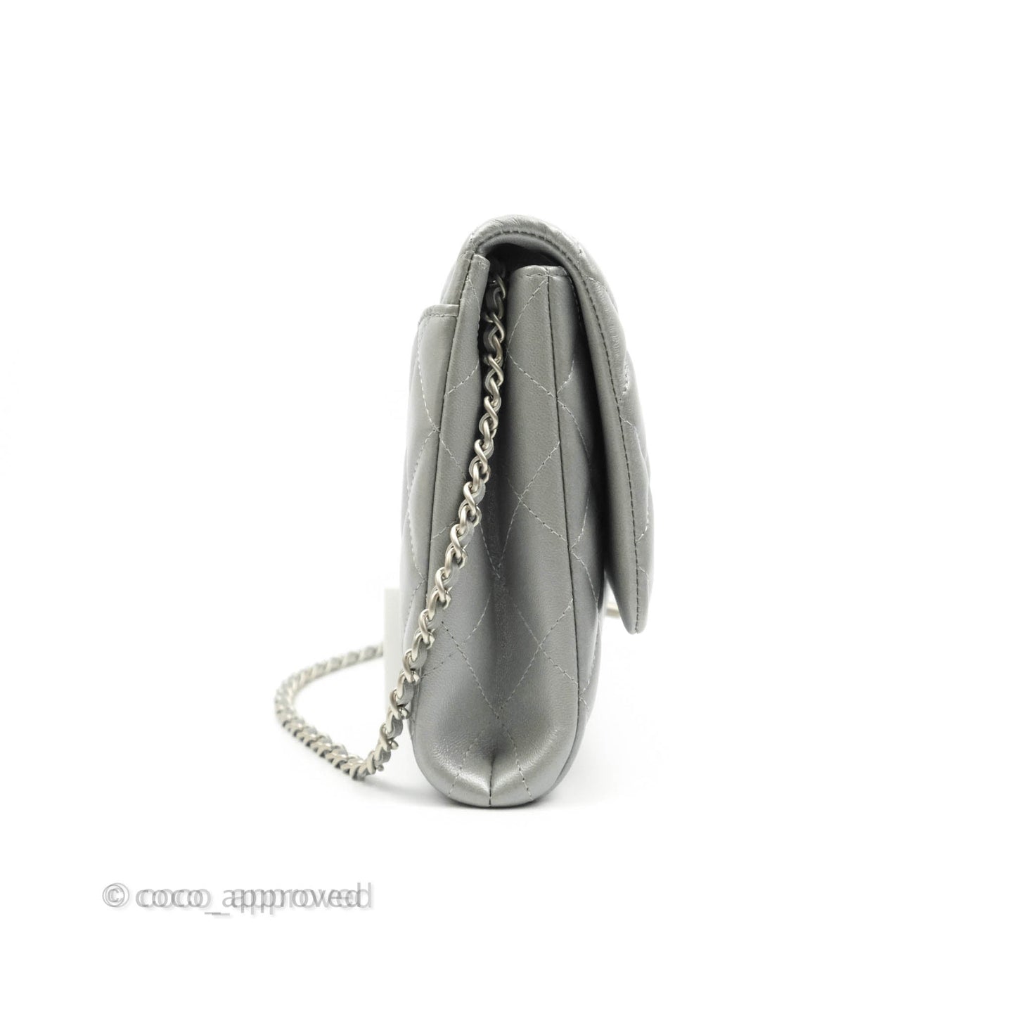 Chanel Quilted Clutch with Chain Silver Lambskin Matte Silver Hardware