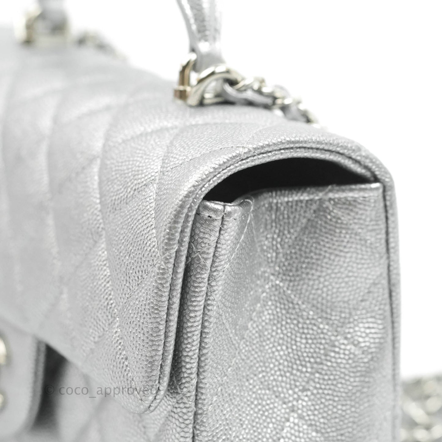Chanel Top Handle Mini Rectangular Flap Bag Silver Caviar Silver Hardware