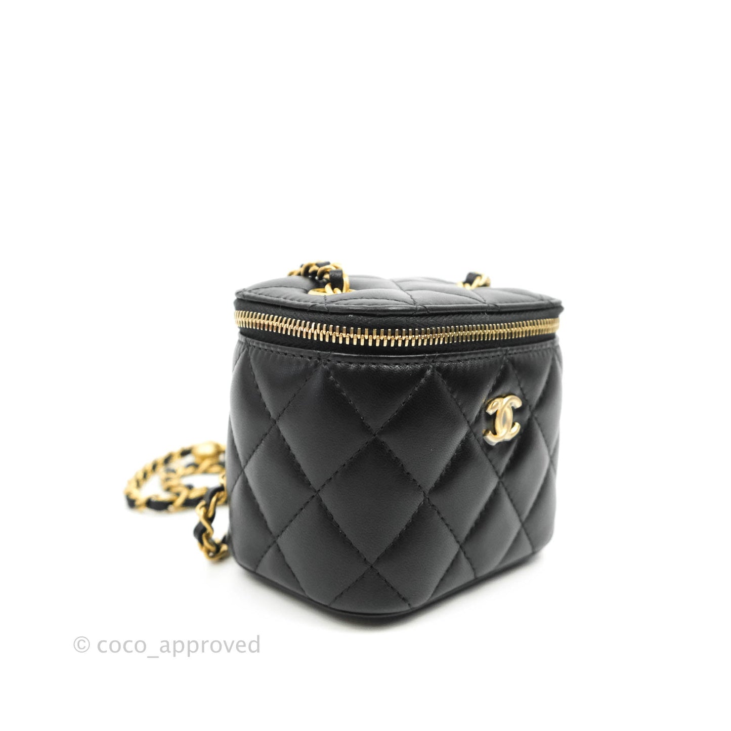 Chanel Classic Mini Pearl Crush Vanity With Chain Black Lambskin Aged Gold Hardware