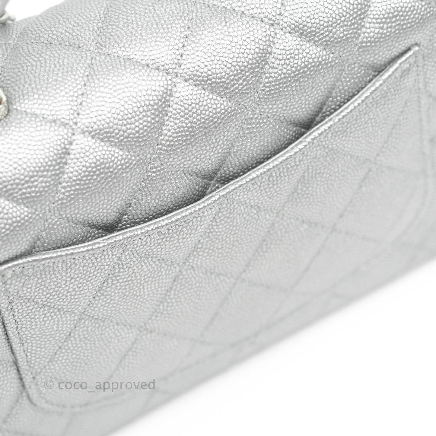 Chanel Top Handle Mini Rectangular Flap Bag Silver Caviar Silver Hardware