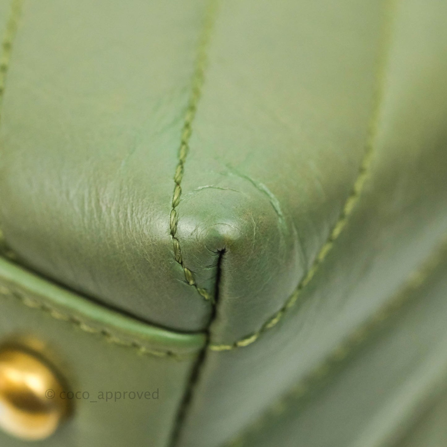 Chanel Medium (Small) Chevron Coco Handle Flap Olive Crumpled Calfskin Aged Gold Hardware Lizard Handle