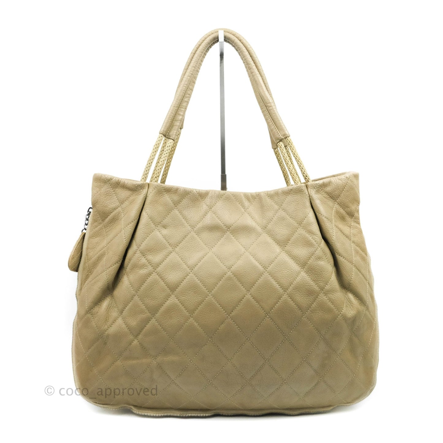 Chanel Yacht Expandable Shoulder Bag Beige Calfskin Tote