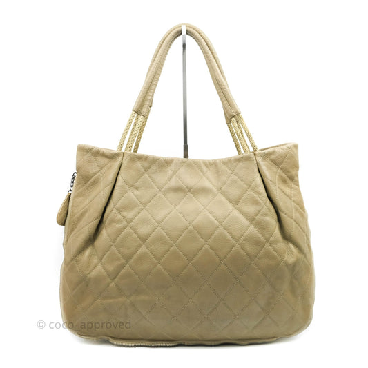 Chanel Yacht Expandable Shoulder Bag Beige Calfskin Tote