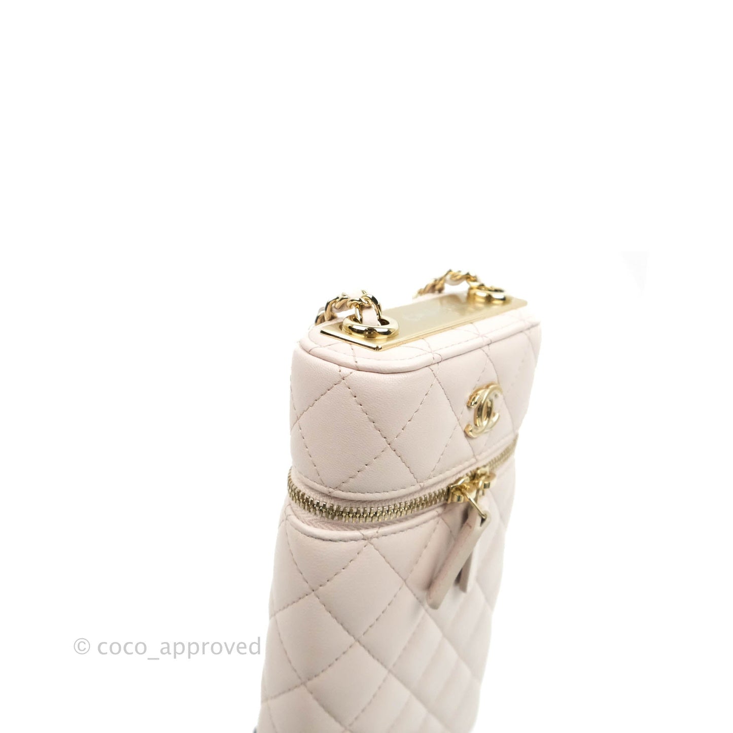 Chanel Quilted Trendy Vanity Phone Holder With Chain Pale Pink Lambskin Gold Hardware