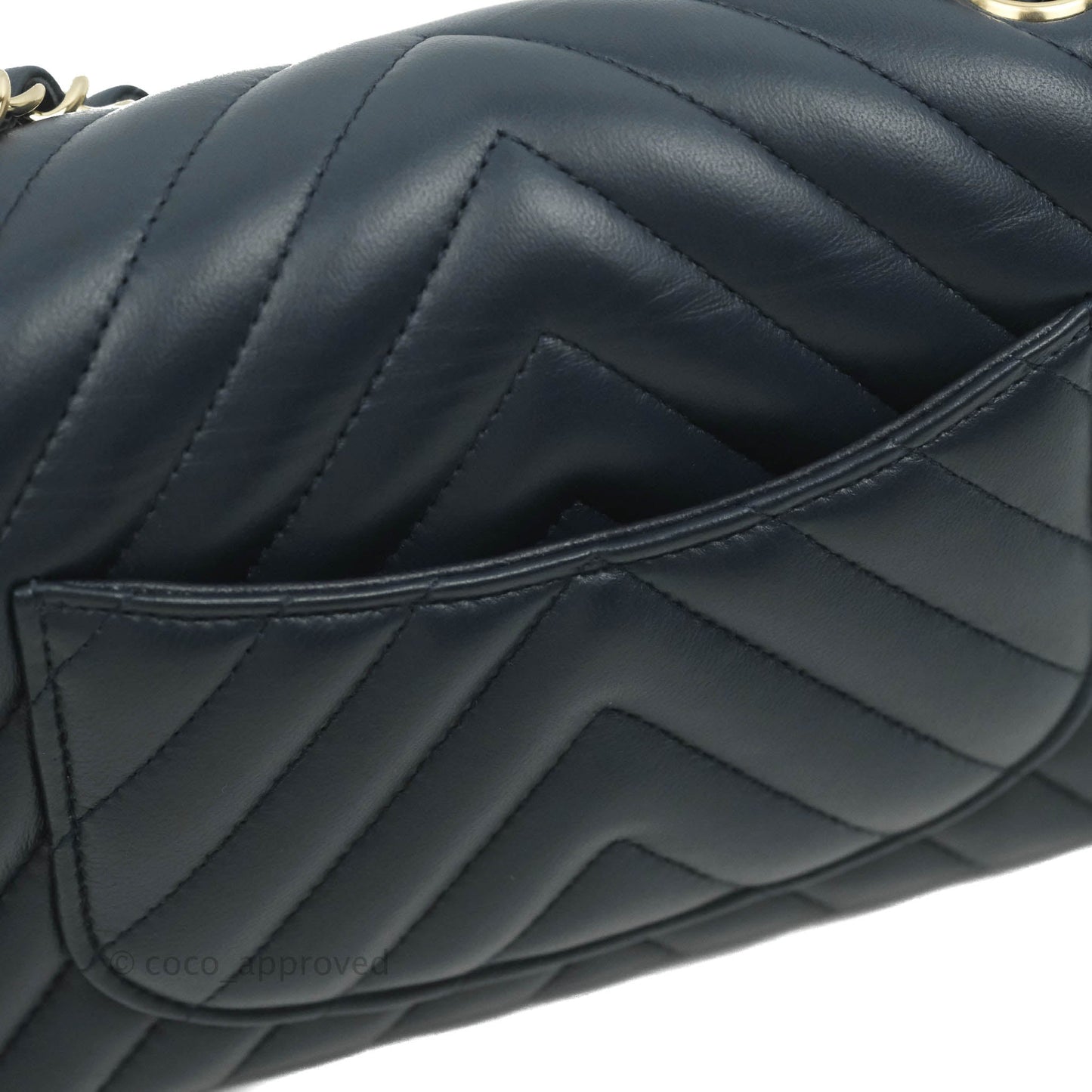 Chanel Chevron Mini Rectangular Flap Navy Lambskin Gold Hardware
