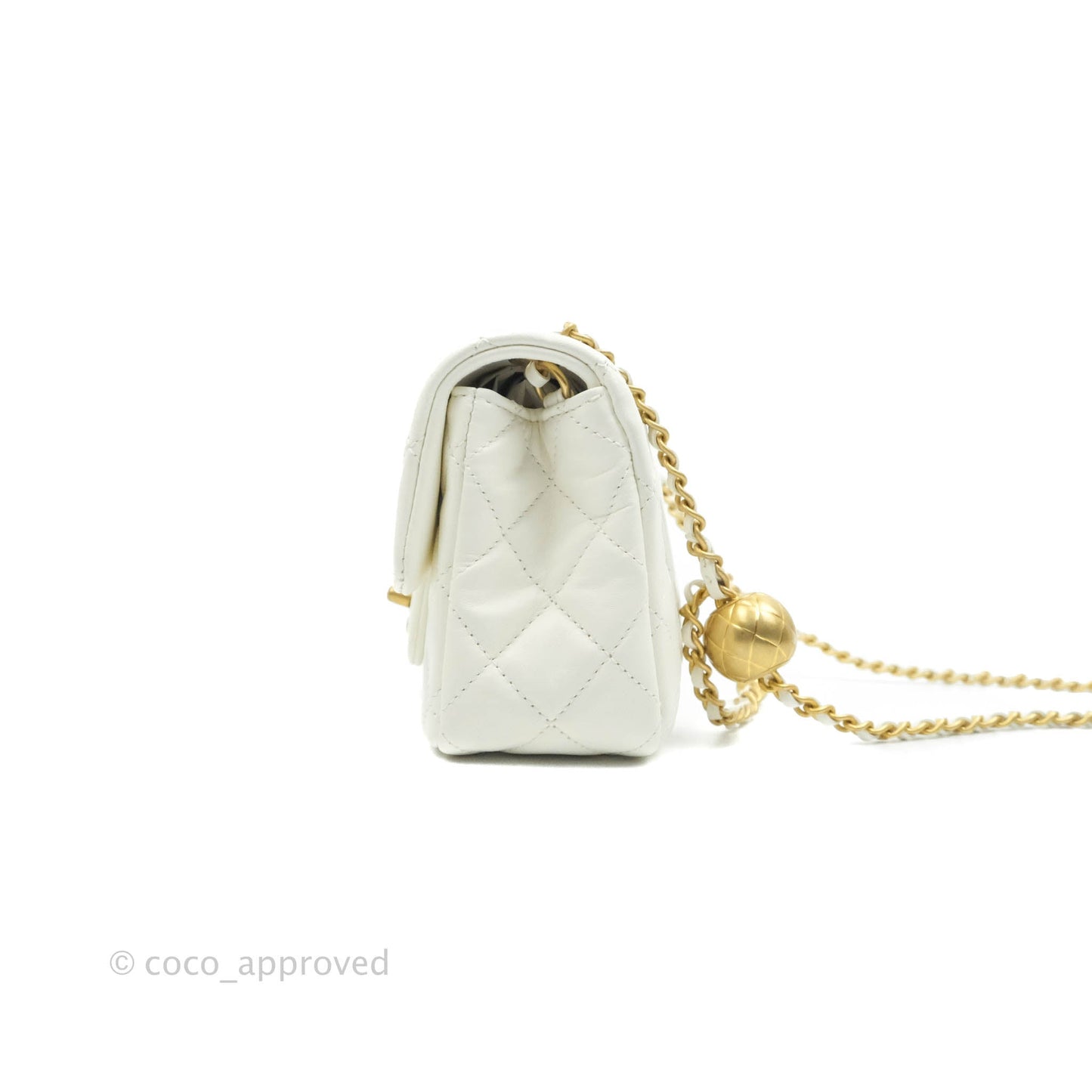 Chanel Mini Rectangular Pearl Crush Quilted White Lambskin Aged Gold Hardware 22C