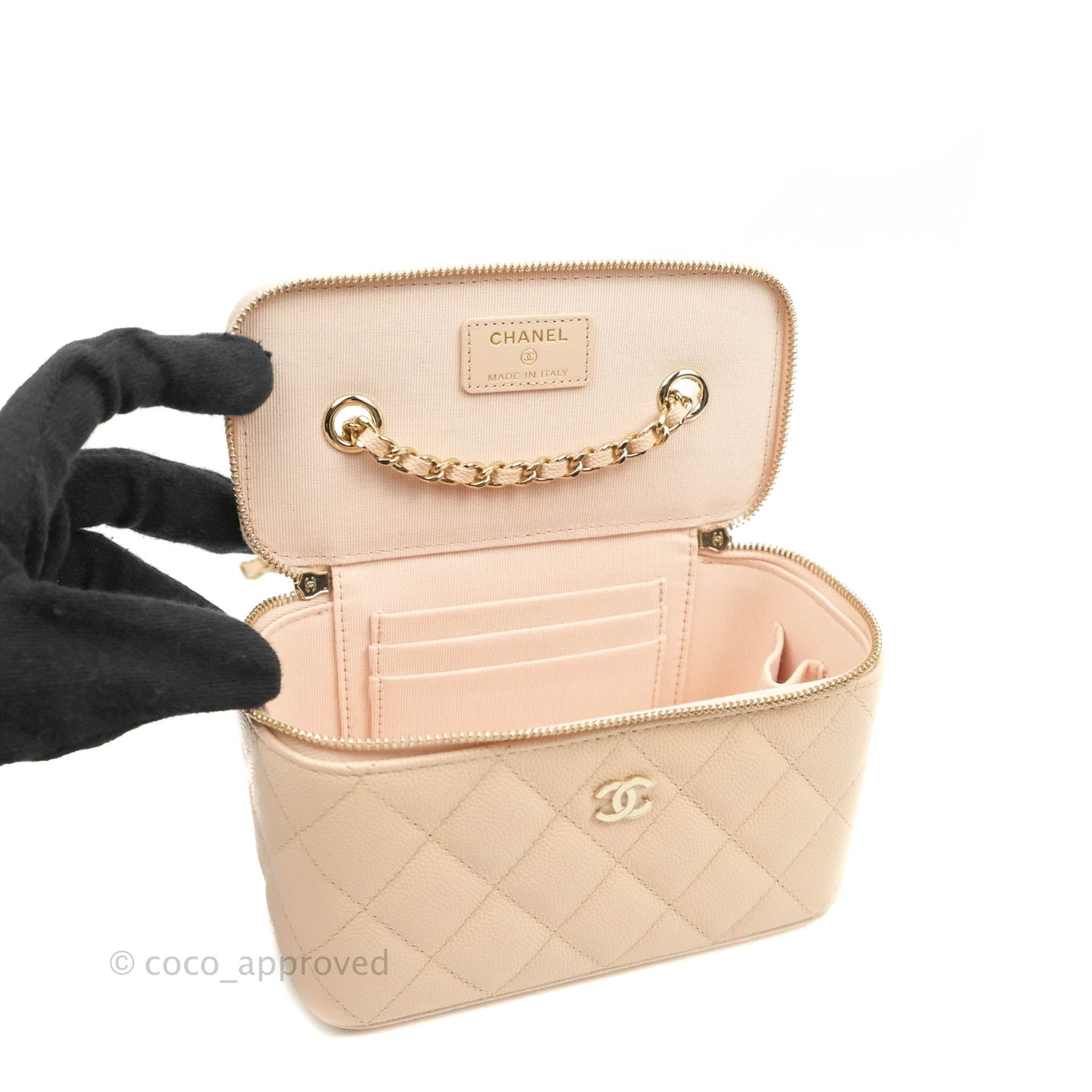 Chanel Classic Vanity Rectangular Light Beige Caviar Gold Hardware 22C