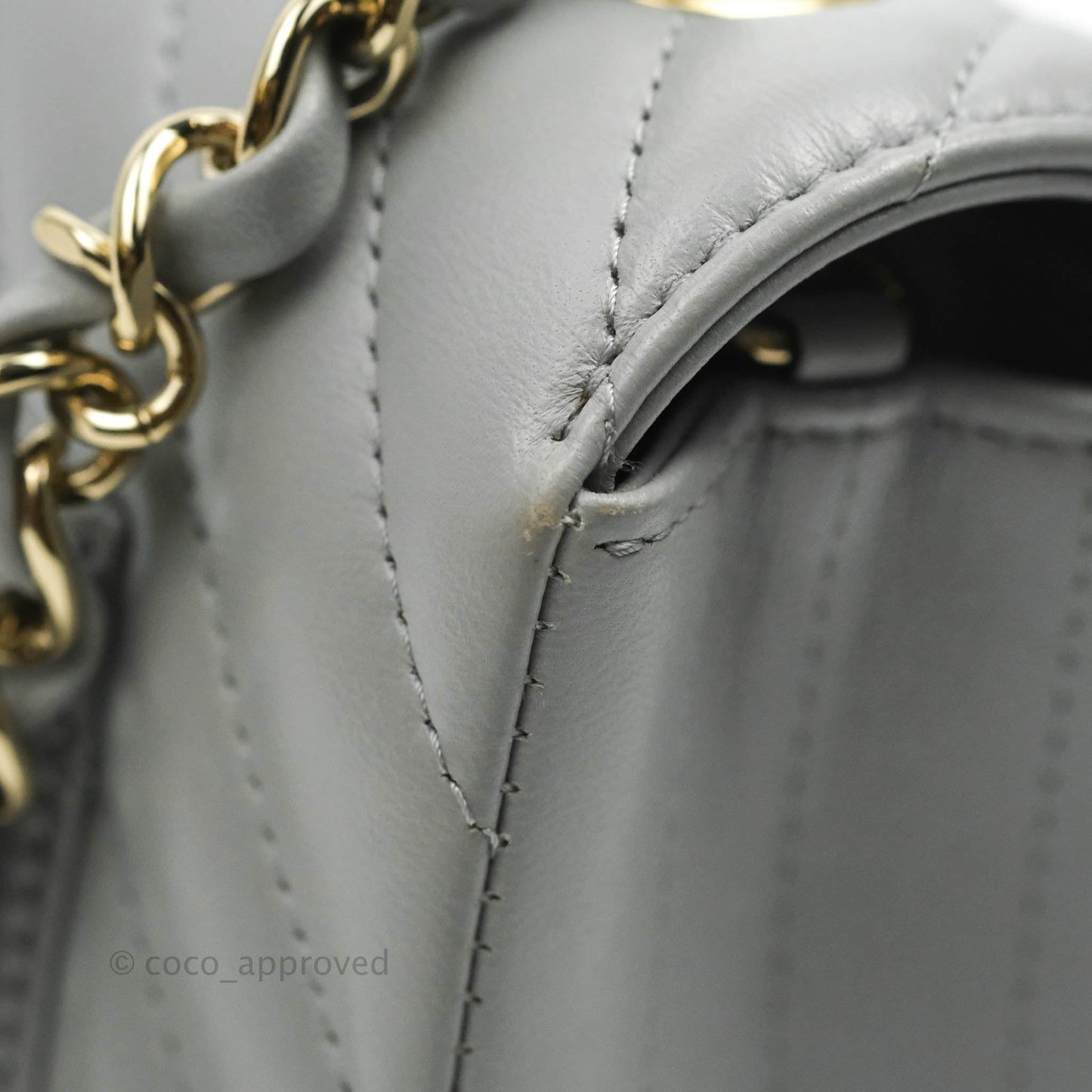 Chanel Chevron Mini Rectangular Flap Grey Lambskin Gold Hardware 20S