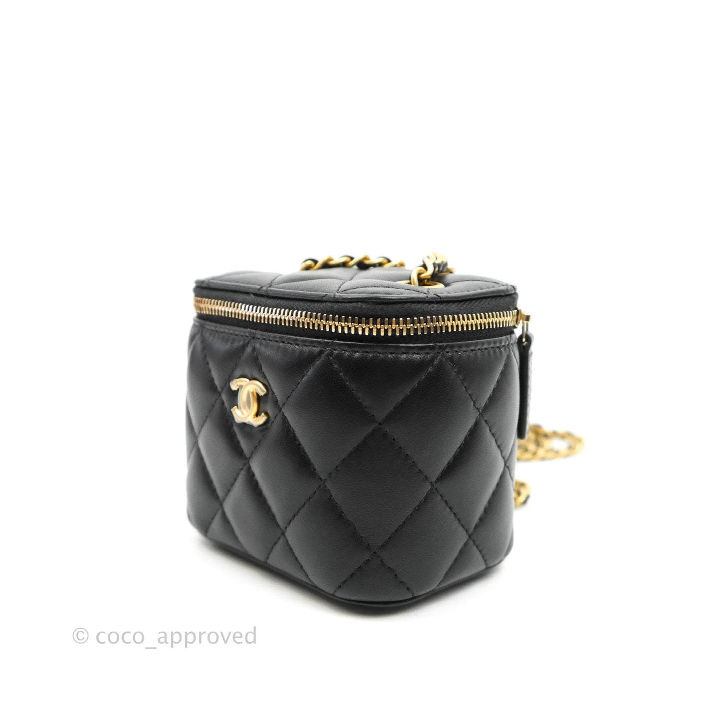 Chanel Classic Mini Pearl Crush Vanity With Chain Black Lambskin Aged Gold Hardware