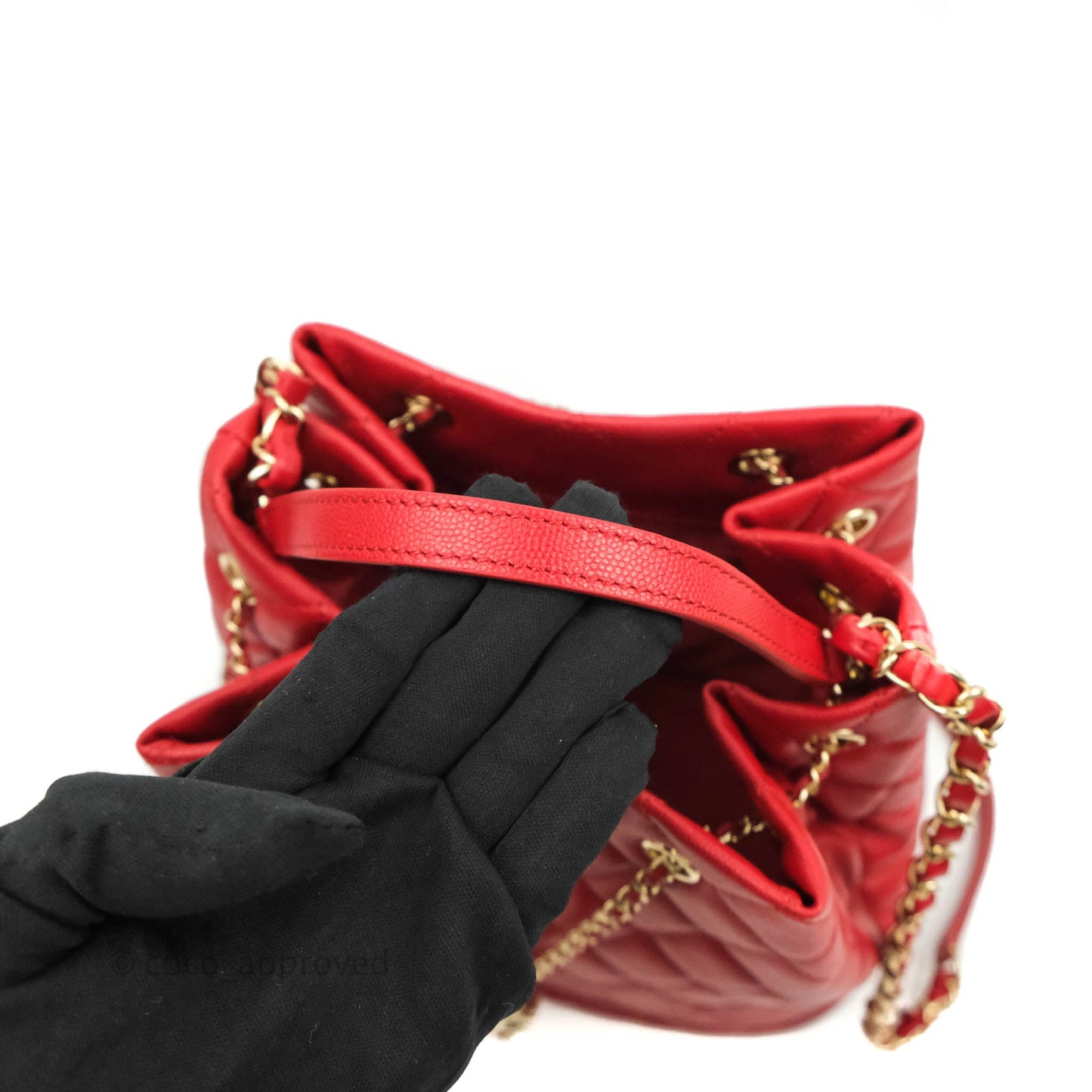Chanel Medium Quilted Rolled Up Bucket Drawstring Bag Red Caviar Gold Hardware