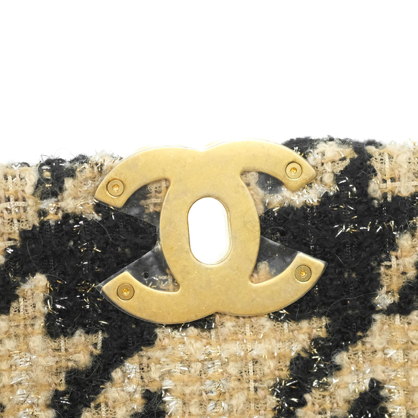 Chanel 19 Small Tweed Houndstooth Black Beige Mixed Hardware