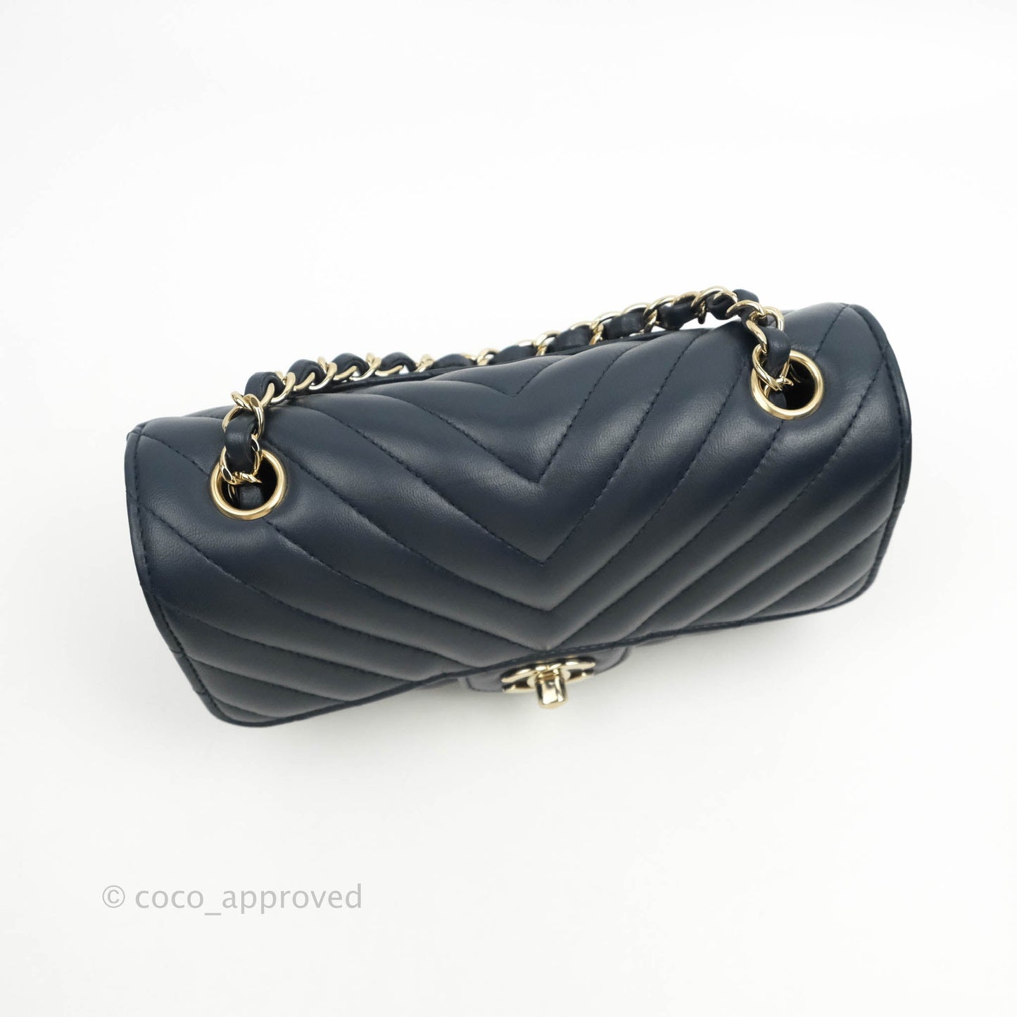 Chanel Chevron Mini Rectangular Flap Navy Lambskin Gold Hardware