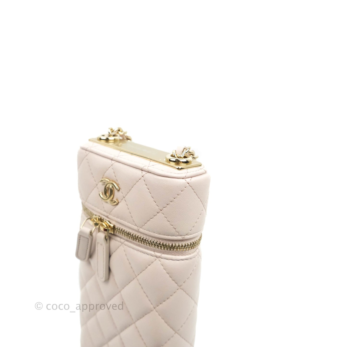 Chanel Quilted Trendy Vanity Phone Holder With Chain Pale Pink Lambskin Gold Hardware
