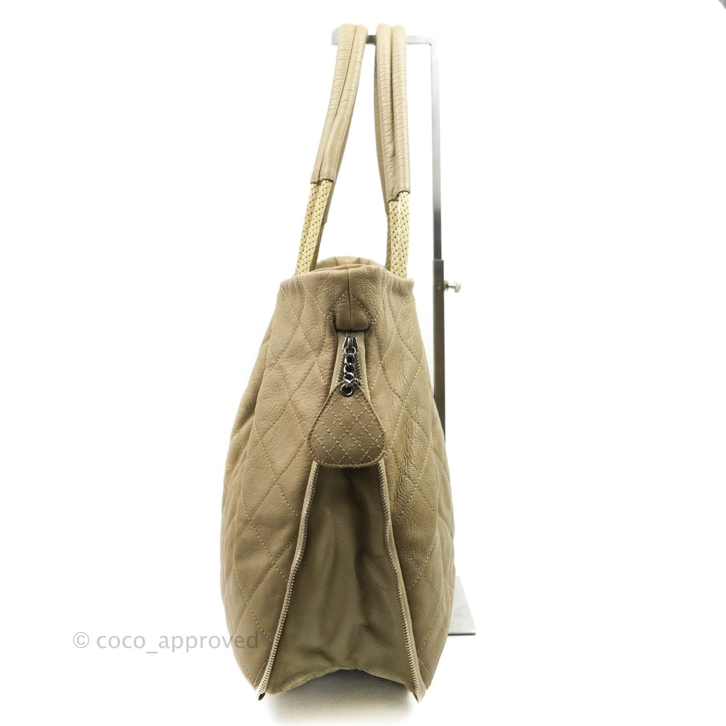 Chanel Yacht Expandable Shoulder Bag Beige Calfskin Tote