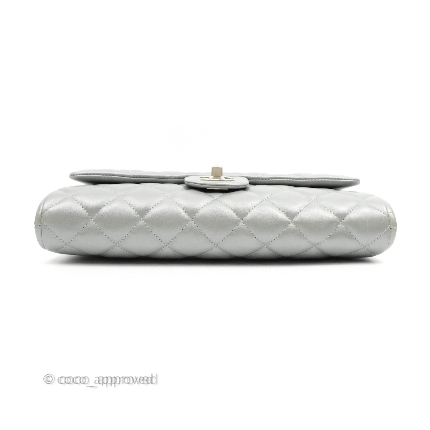 Chanel Quilted Clutch with Chain Silver Lambskin Matte Silver Hardware