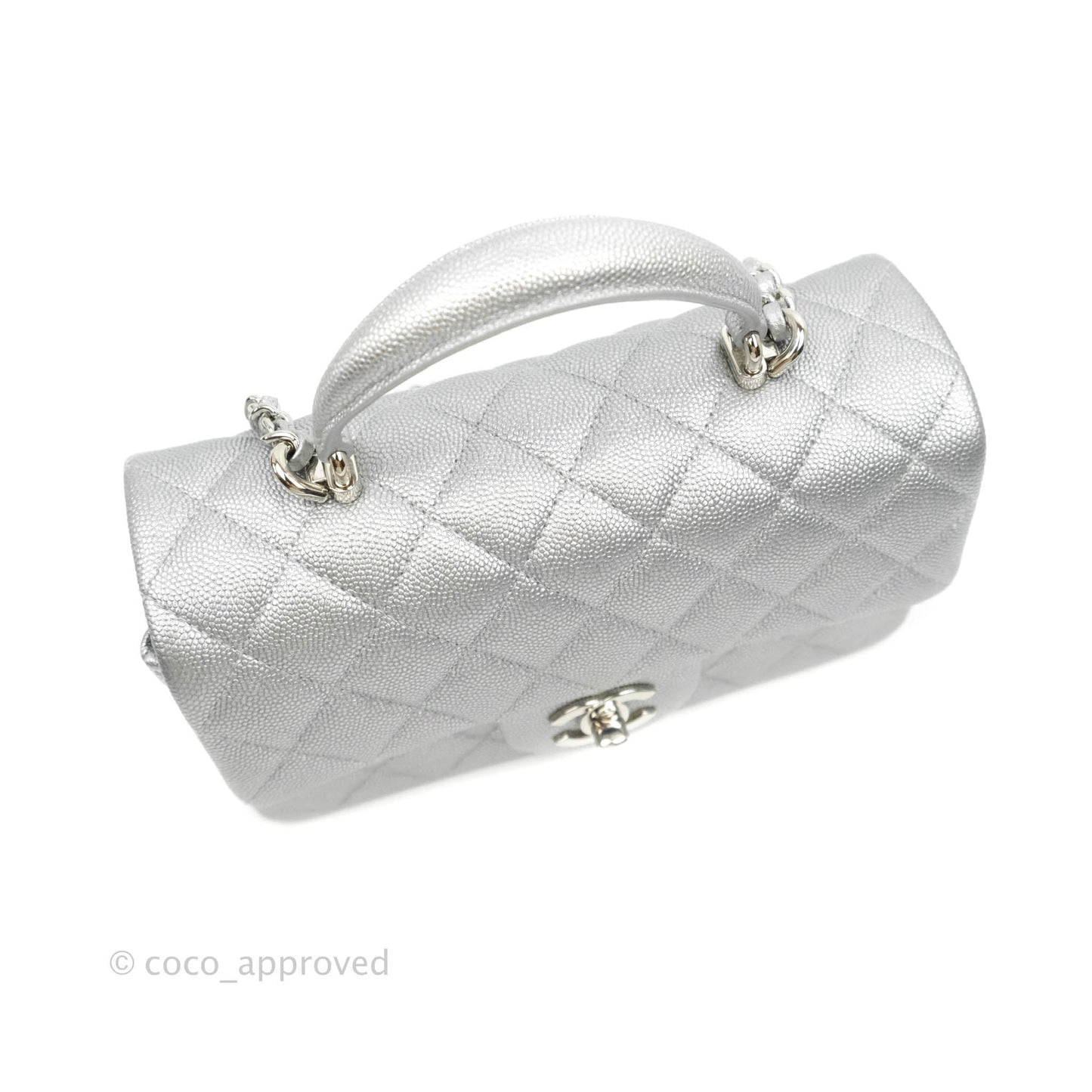 Chanel Top Handle Mini Rectangular Flap Bag Silver Caviar Silver Hardware