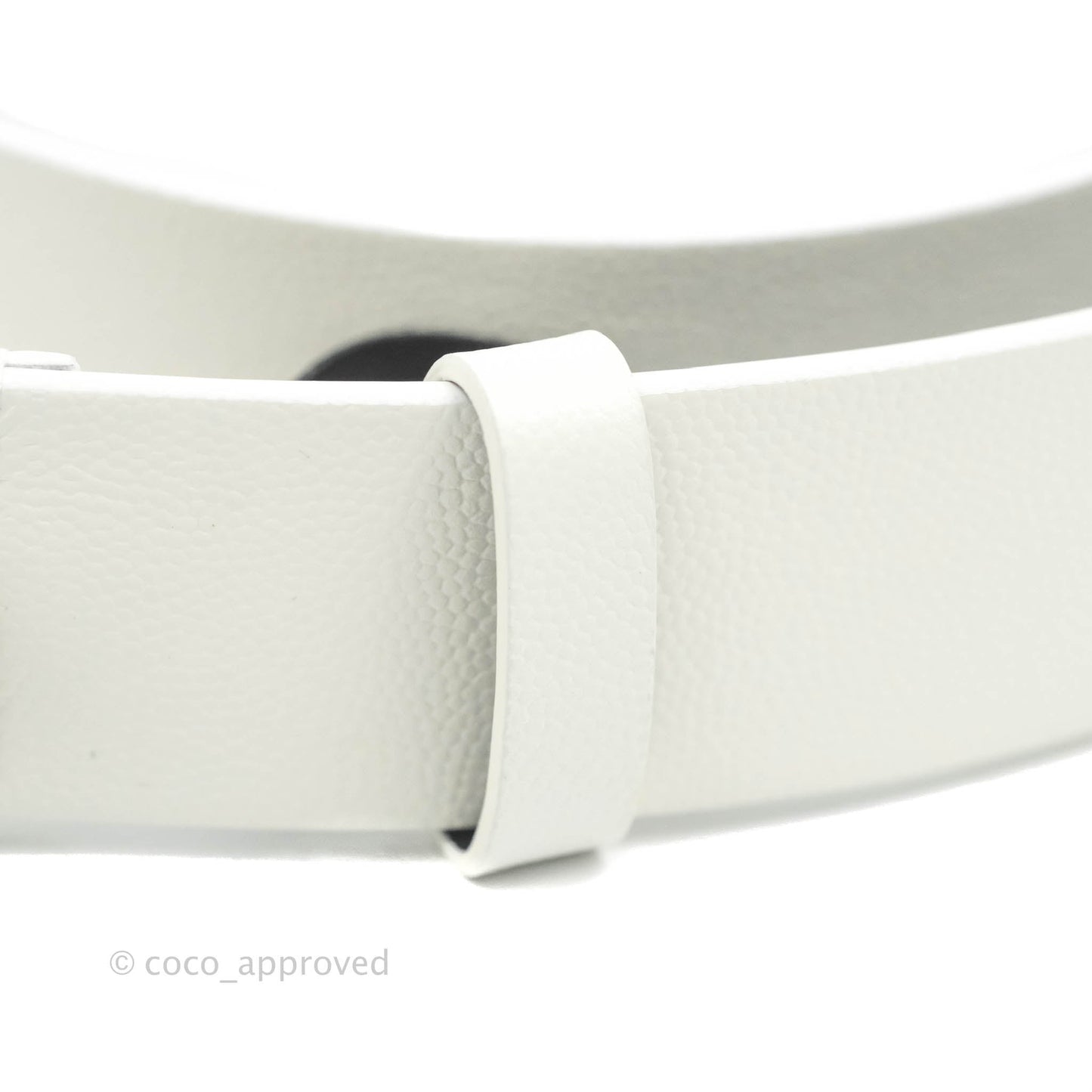 Chanel CC Leather Belt White Caviar Silver Hardware 20P Size 80