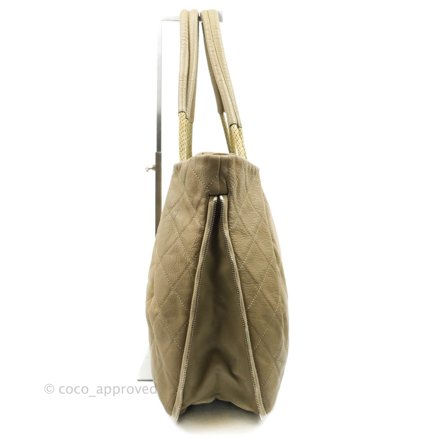 Chanel Yacht Expandable Shoulder Bag Beige Calfskin Tote