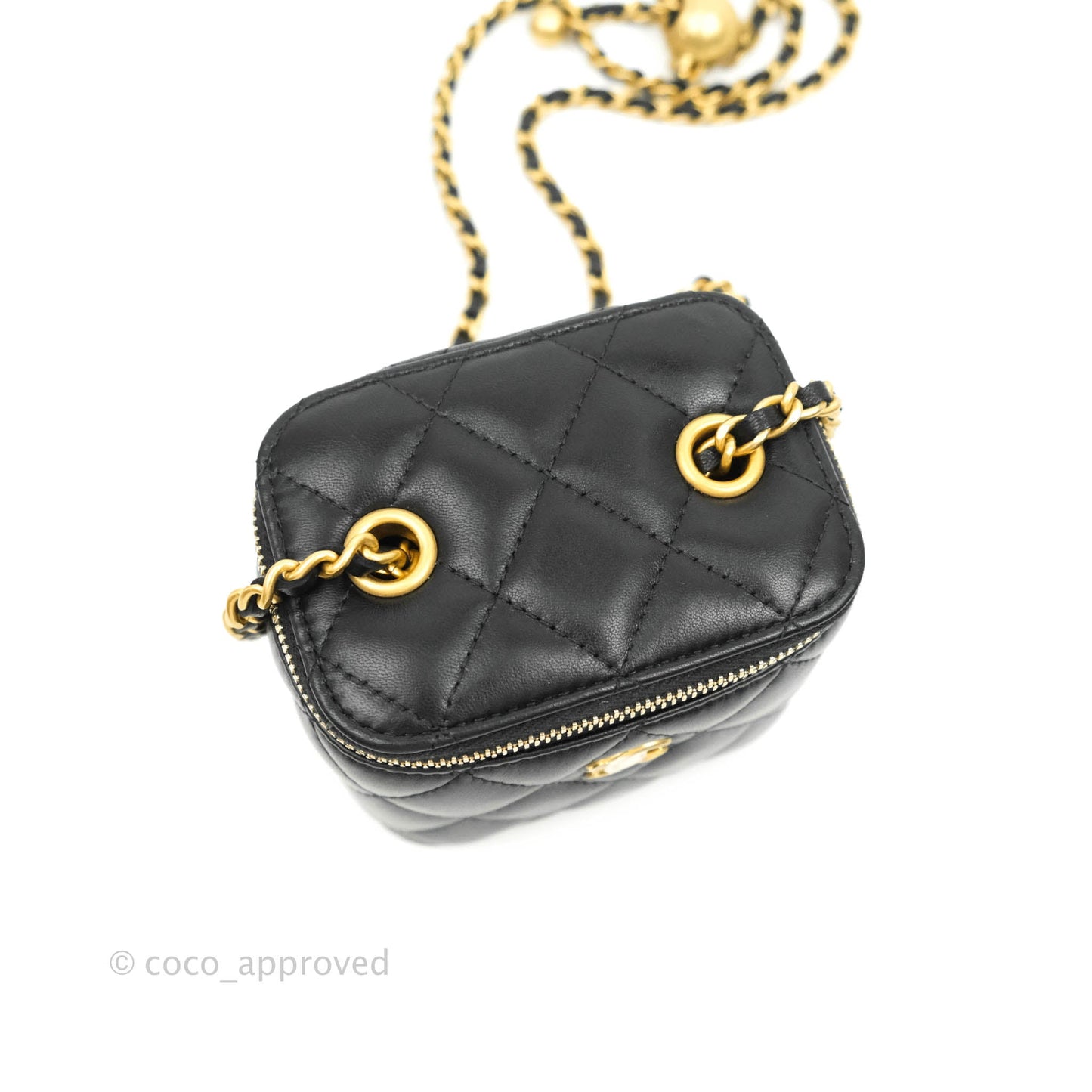 Chanel Classic Mini Pearl Crush Vanity With Chain Black Lambskin Aged Gold Hardware