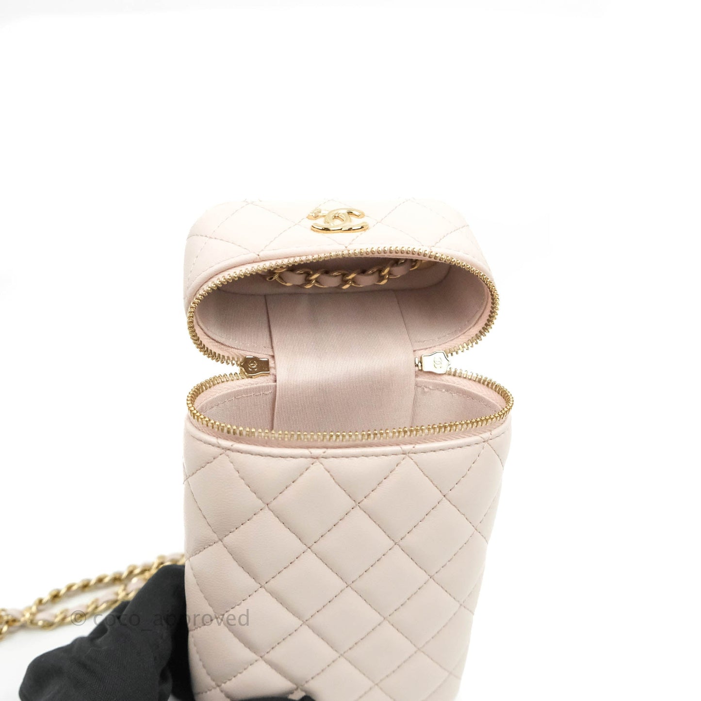 Chanel Quilted Trendy Vanity Phone Holder With Chain Pale Pink Lambskin Gold Hardware