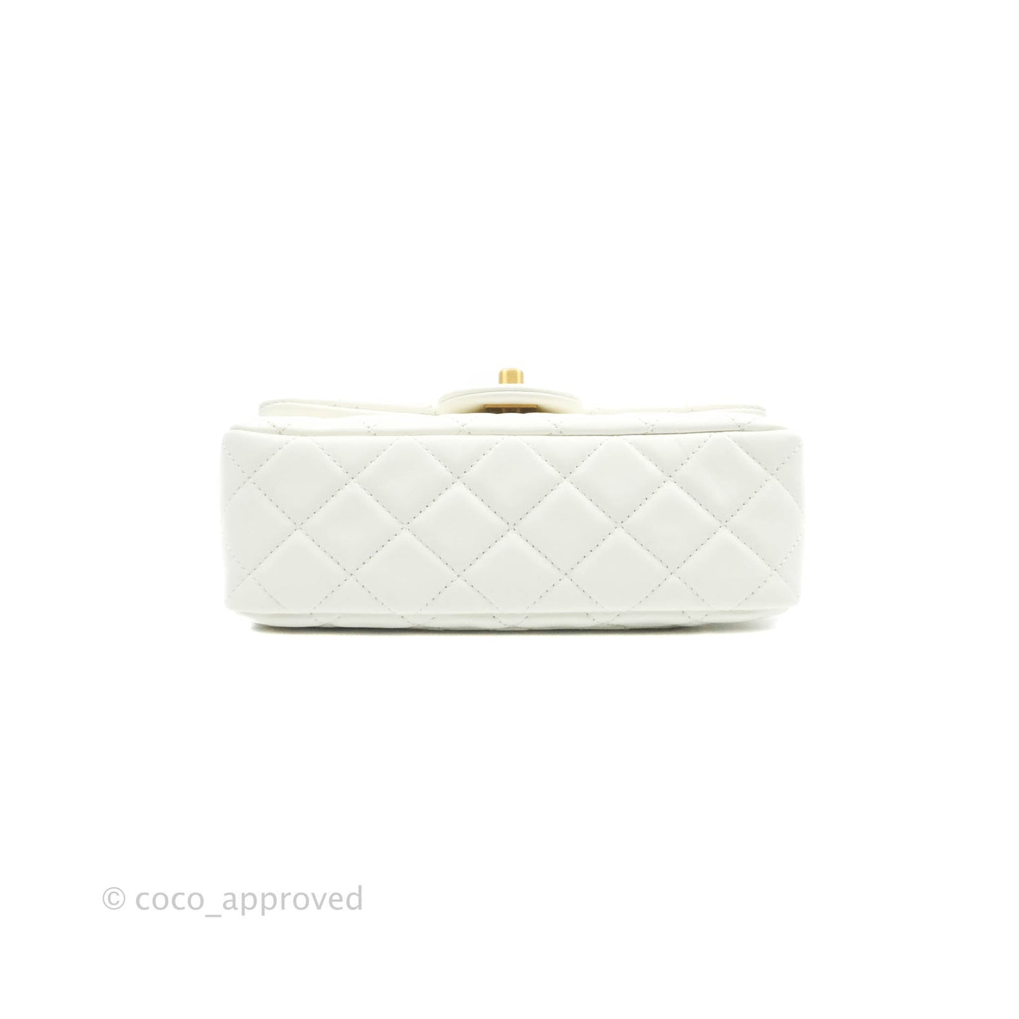 Chanel Mini Rectangular Pearl Crush Quilted White Lambskin Aged Gold Hardware 22C