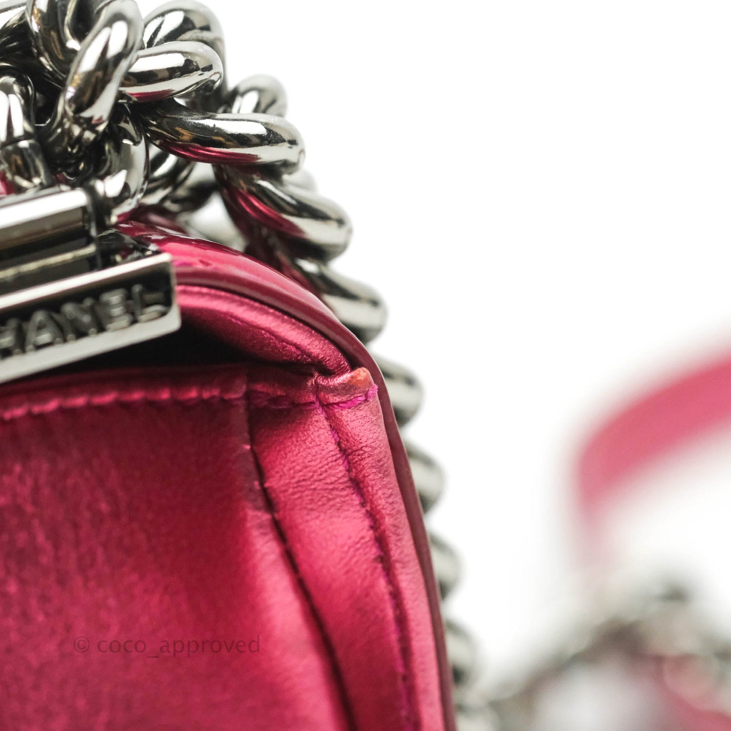 Chanel Quilted Small Boy Metallic Pink Patent & Lambskin Gun Metal