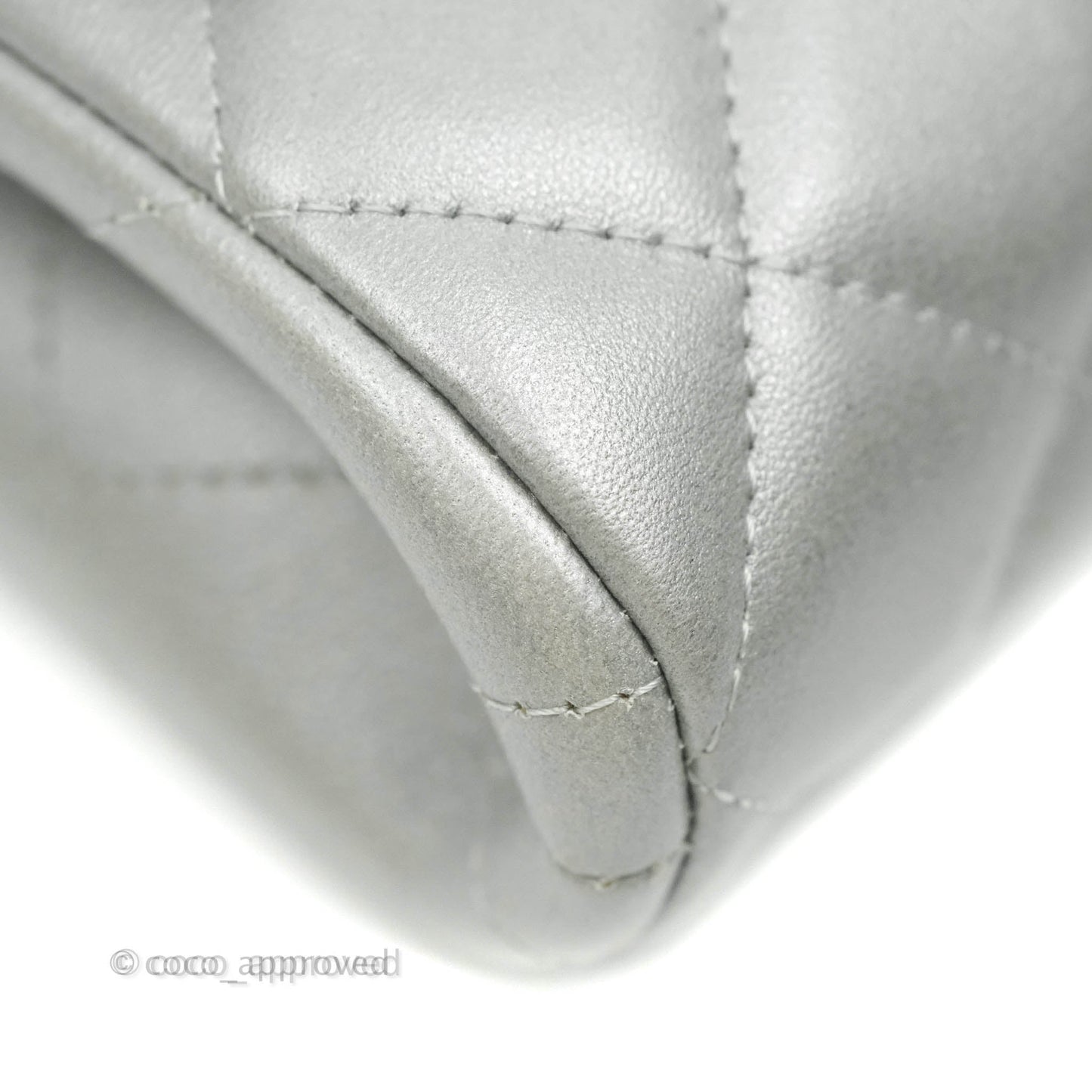Chanel Quilted Clutch with Chain Silver Lambskin Matte Silver Hardware