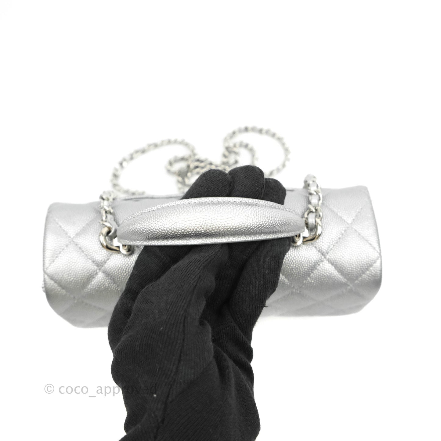 Chanel Top Handle Mini Rectangular Flap Bag Silver Caviar Silver Hardware