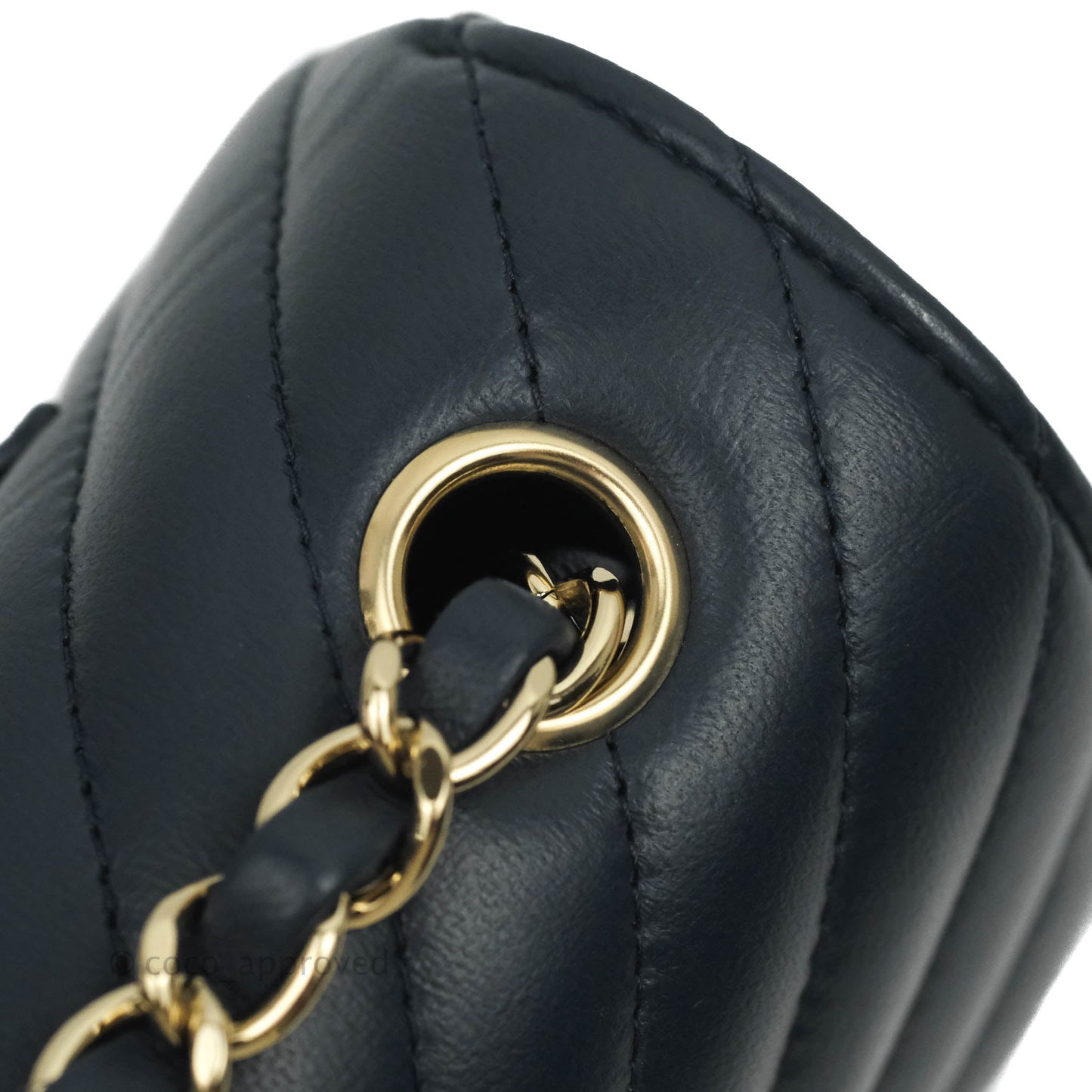Chanel Chevron Mini Rectangular Flap Navy Lambskin Gold Hardware