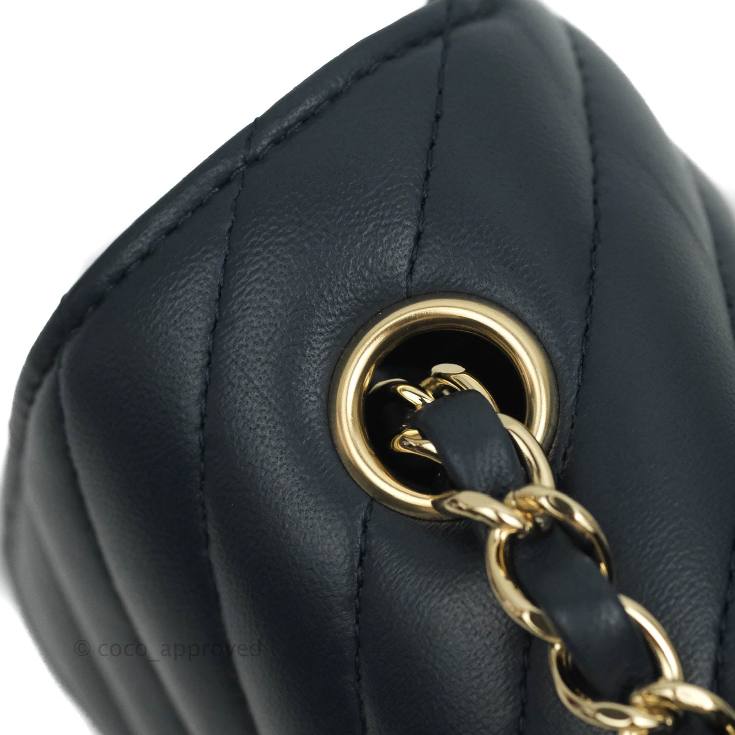 Chanel Chevron Mini Rectangular Flap Navy Lambskin Gold Hardware