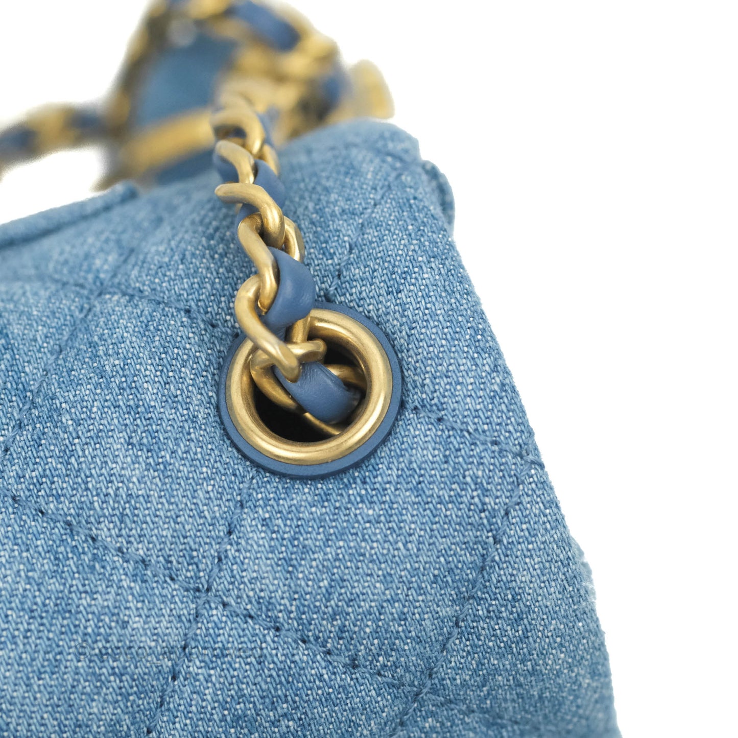 Chanel Mini Rectangular Pearl Crush Quilted Denim Aged Gold Hardware 22C
