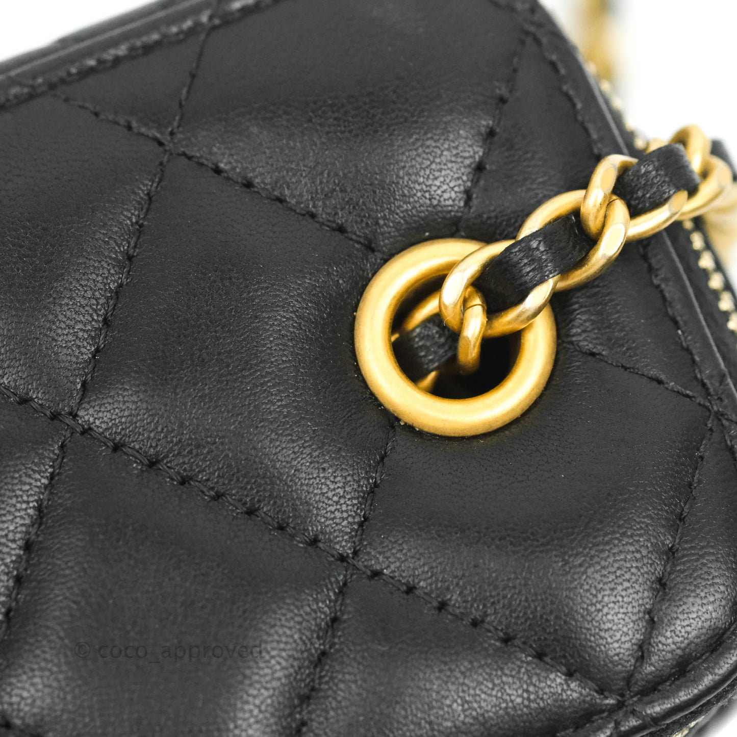 Chanel Classic Mini Pearl Crush Vanity With Chain Black Lambskin Aged Gold Hardware