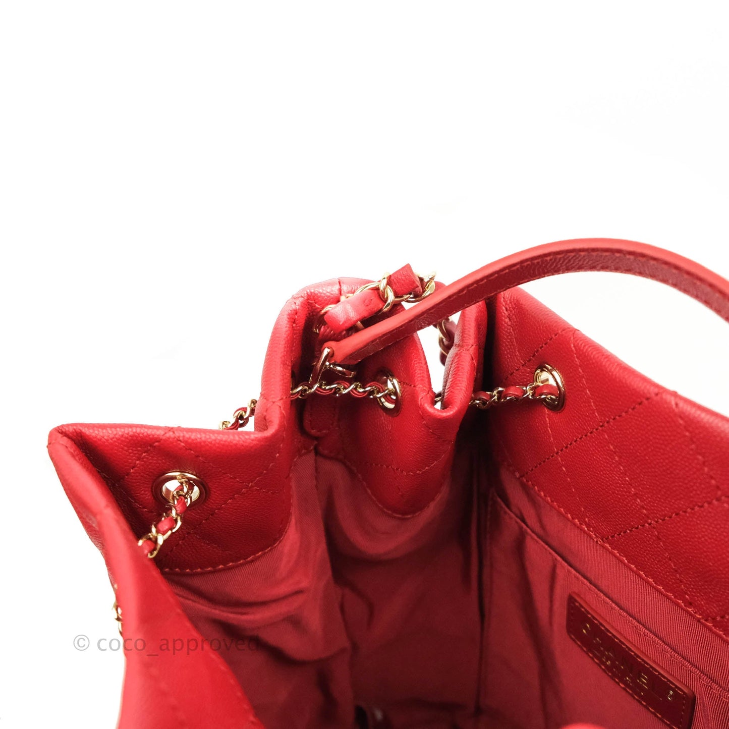 Chanel Medium Quilted Rolled Up Bucket Drawstring Bag Red Caviar Gold Hardware