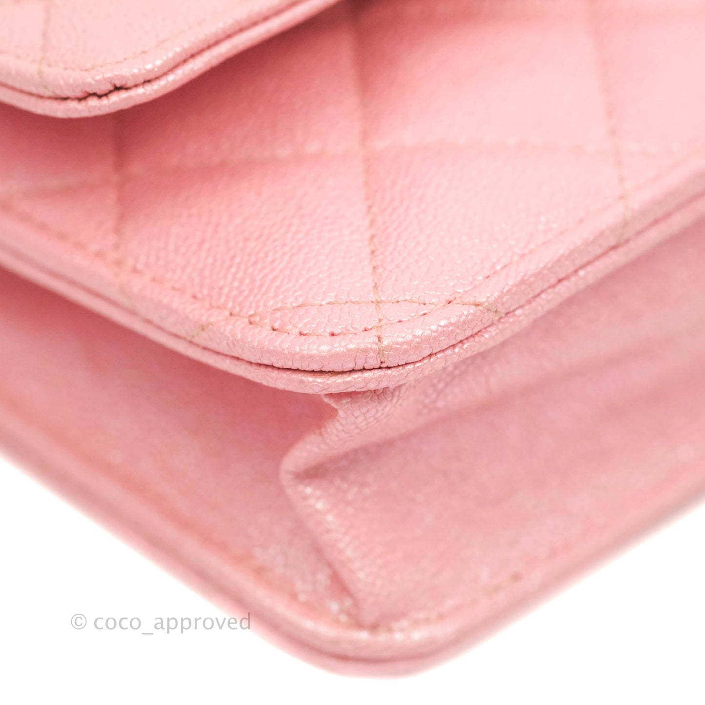 Chanel Quilted Wallet on Chain WOC Iridescent Pink Caviar Gold Hardware 19S