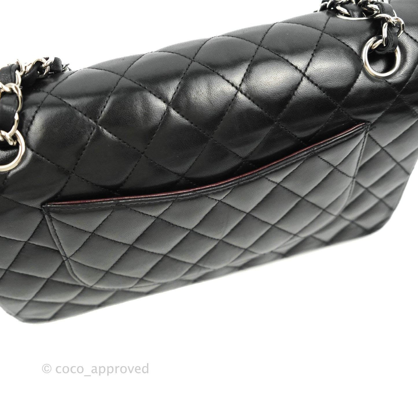 Chanel Classic M/L Medium Double Flap Black Lambskin Silver Hardware