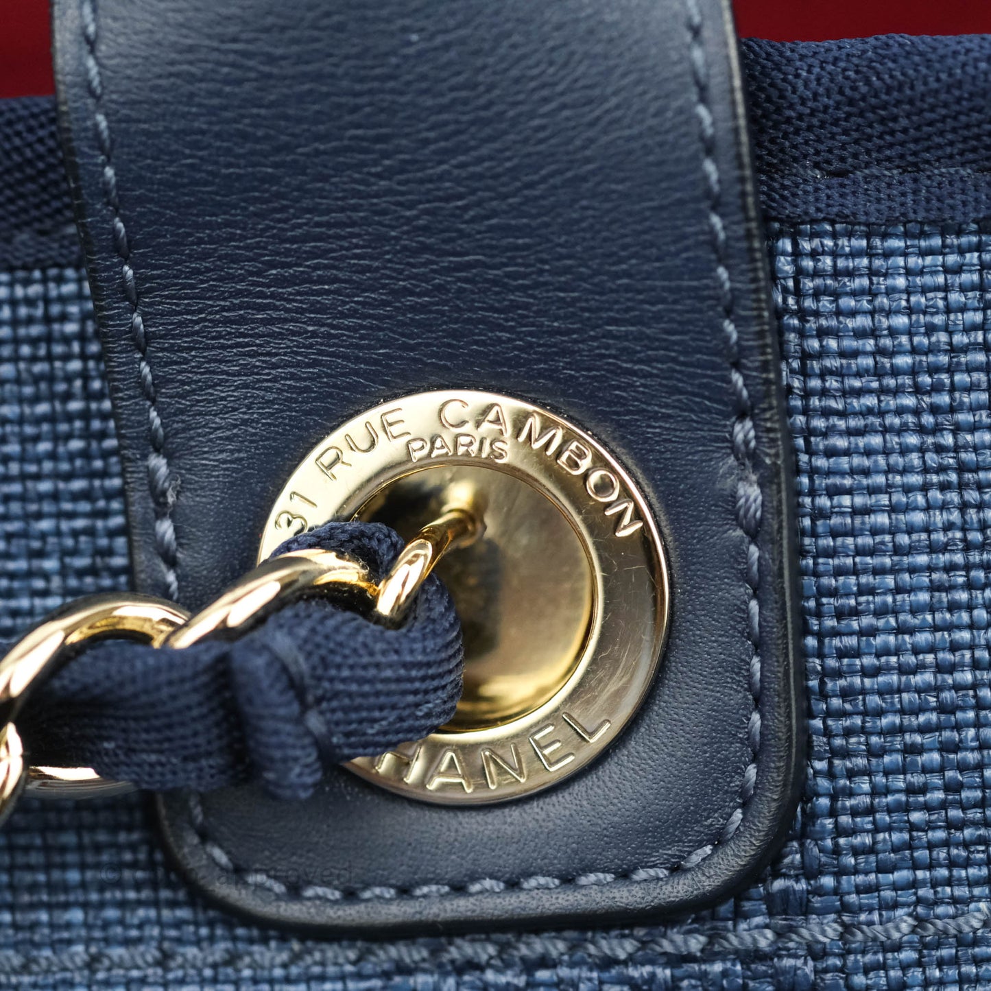 Chanel Large Deauville Navy Blue Canvas Gold Hardware