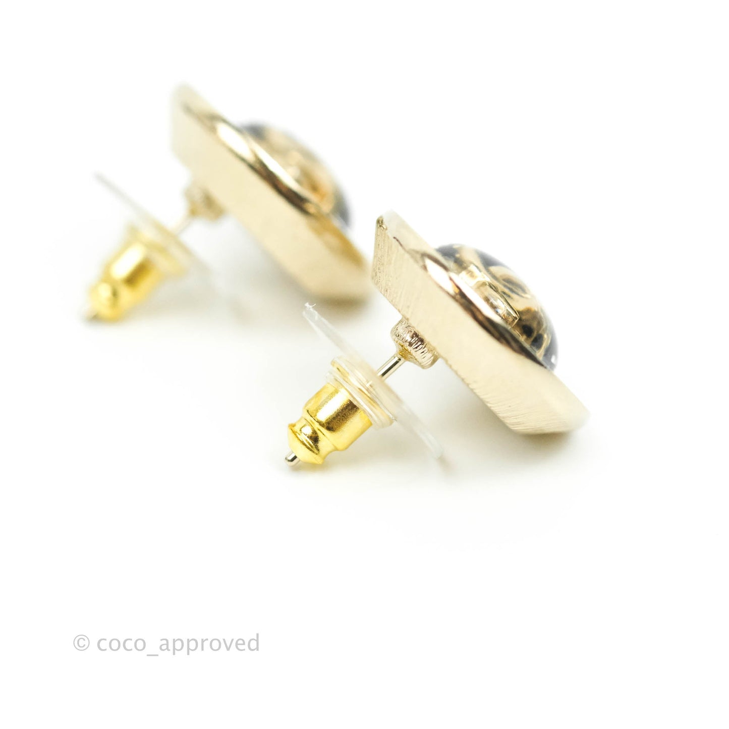 Chanel CC Crystal Black Gold Tone Earrings 21B
