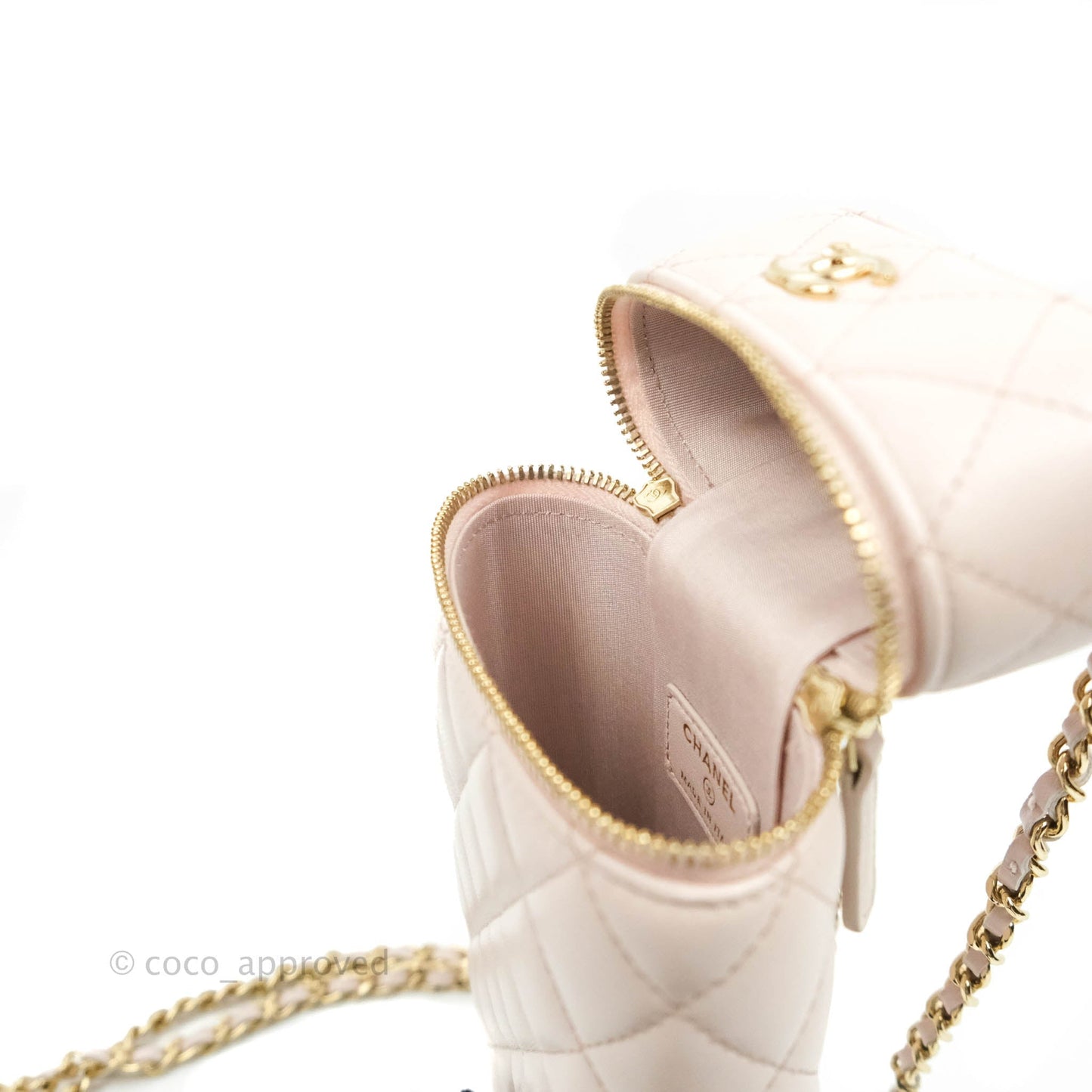 Chanel Quilted Trendy Vanity Phone Holder With Chain Pale Pink Lambskin Gold Hardware