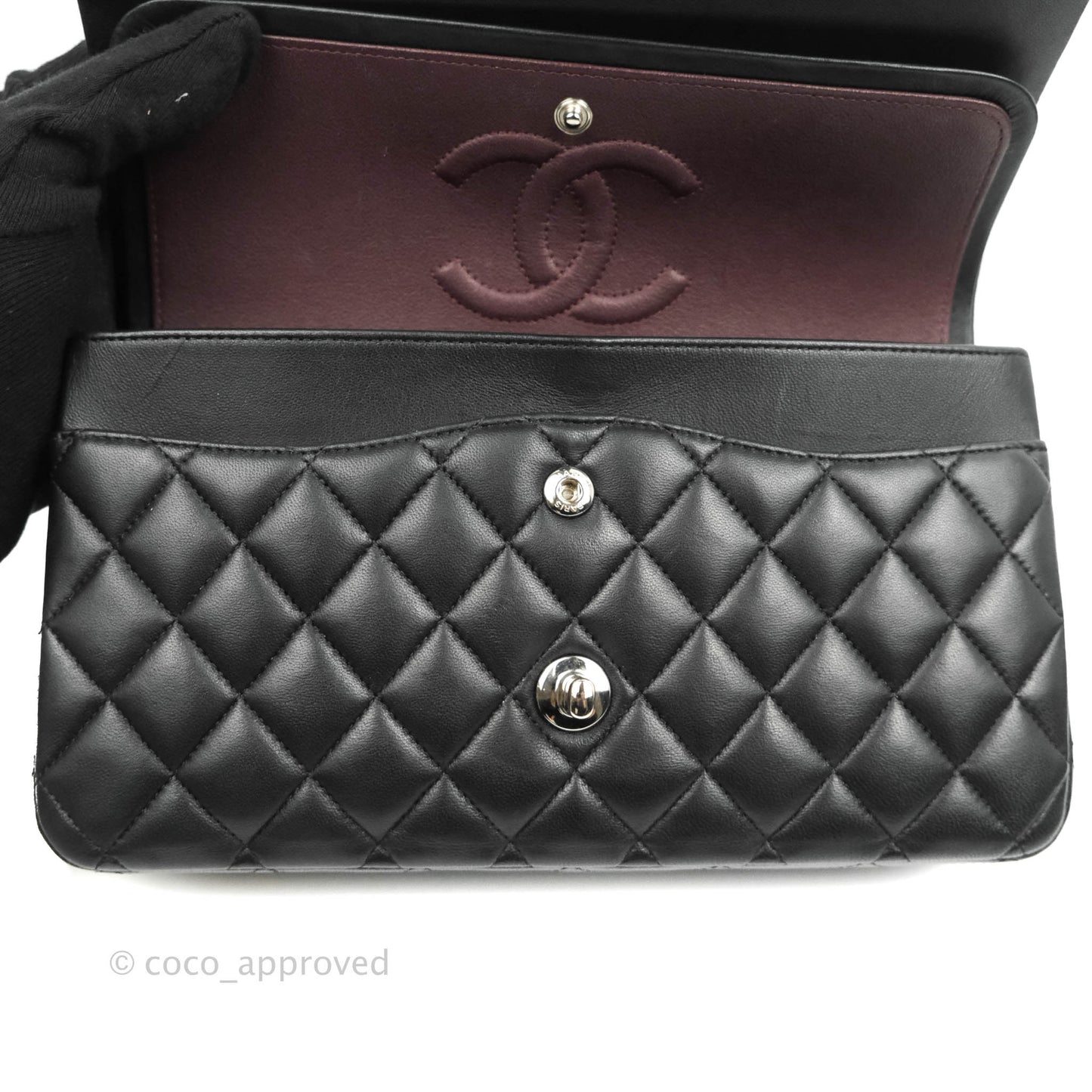 Chanel Classic M/L Medium Double Flap Black Lambskin Silver Hardware