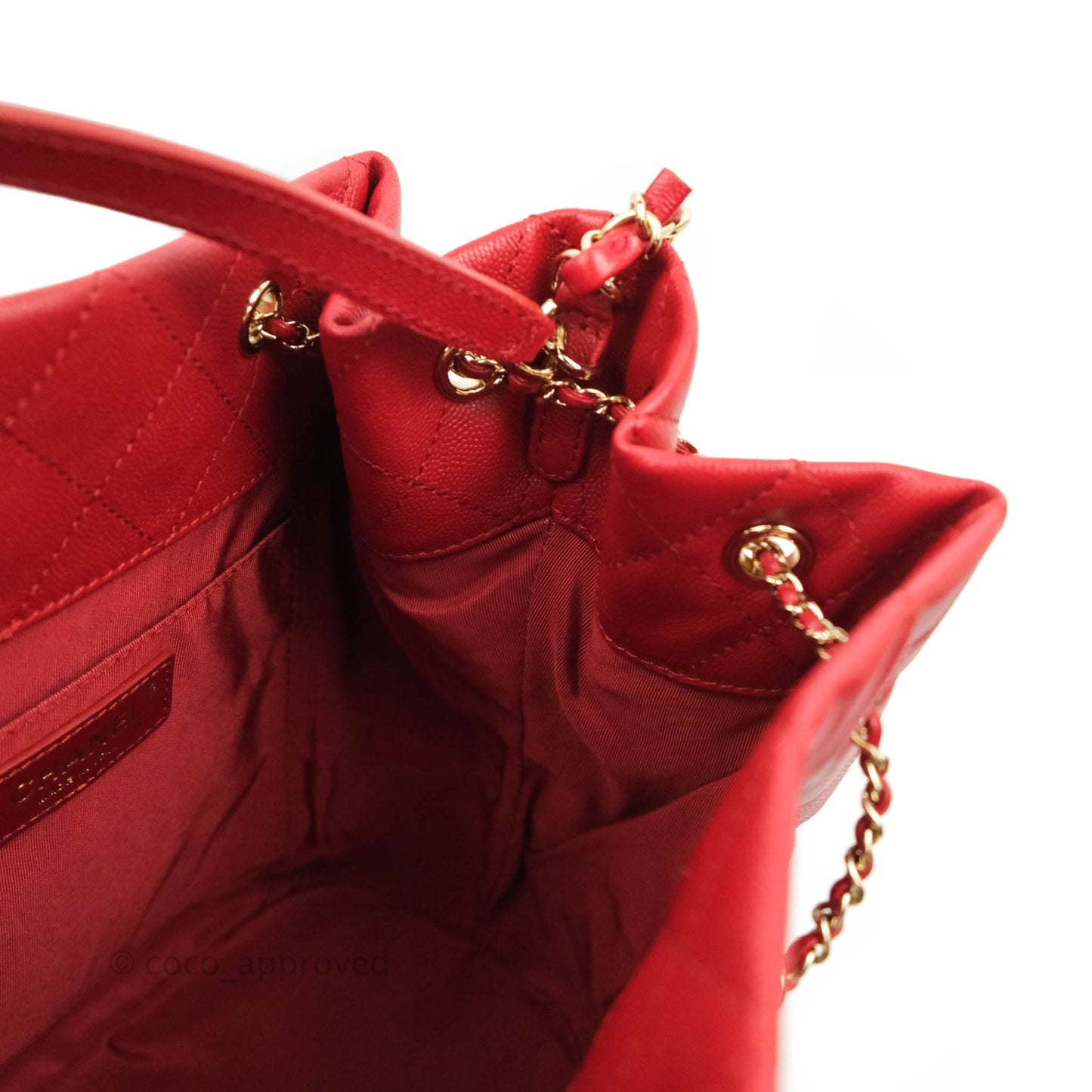 Chanel Medium Quilted Rolled Up Bucket Drawstring Bag Red Caviar Gold Hardware