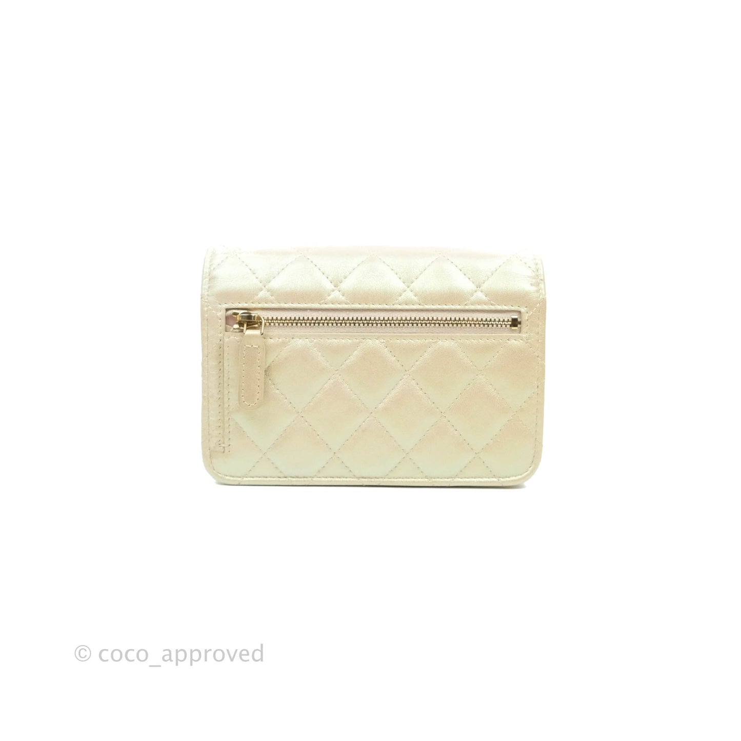 Chanel Quilted Mini Wallet on Chain WOC Iridescent Ivory Gold Hardware 20A