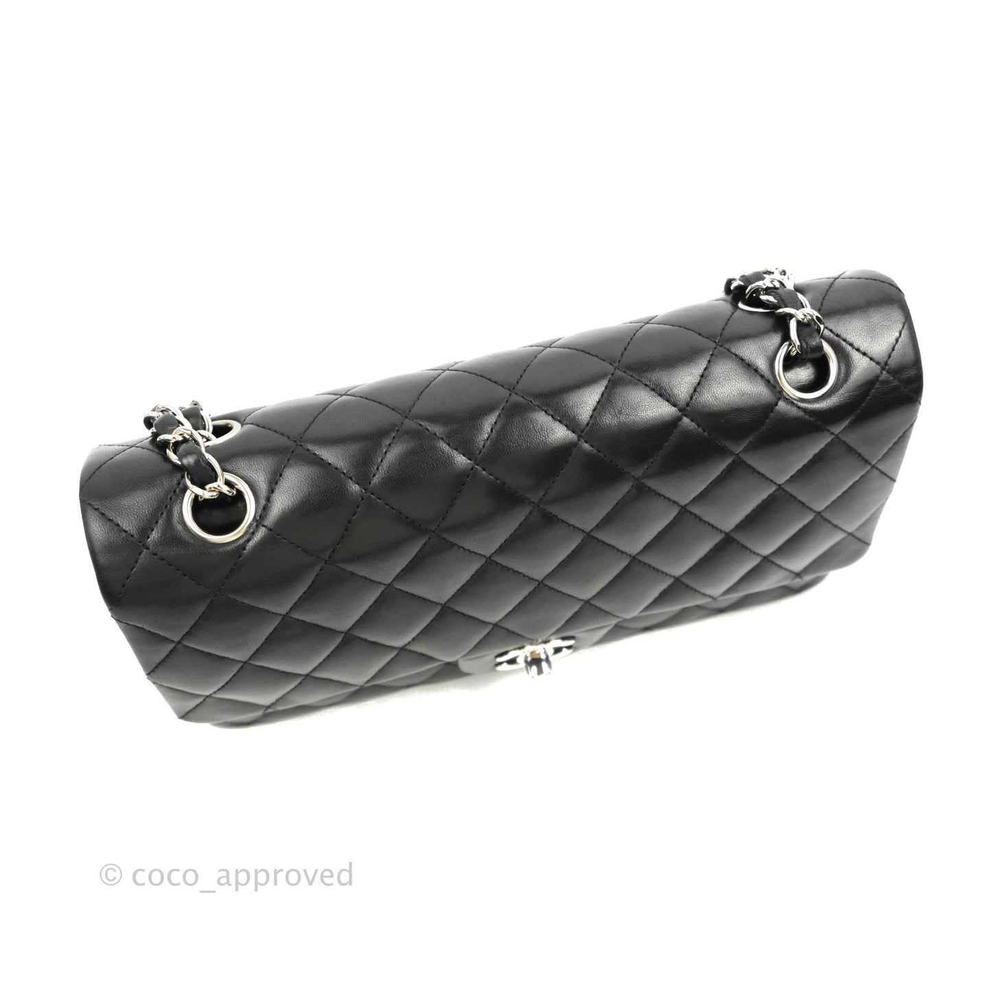 Chanel Classic M/L Medium Double Flap Black Lambskin Silver Hardware