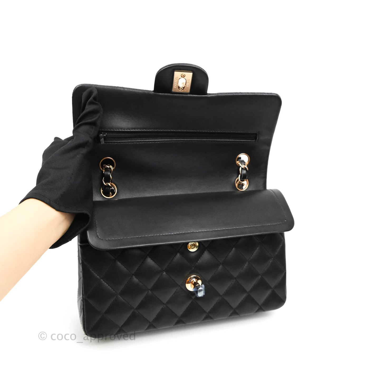 Chanel Classic Small S/M Flap Black Lambskin Rose Pink-Gold Hardware