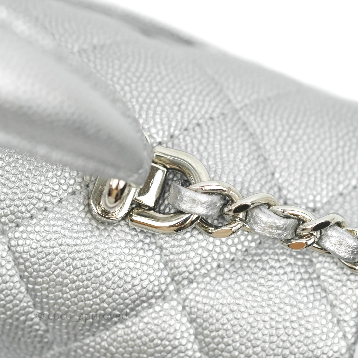 Chanel Top Handle Mini Rectangular Flap Bag Silver Caviar Silver Hardware