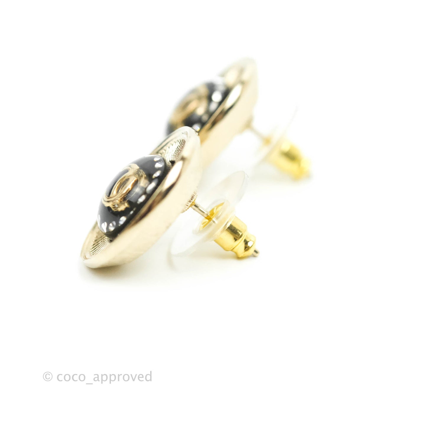 Chanel CC Crystal Black Gold Tone Earrings 21B