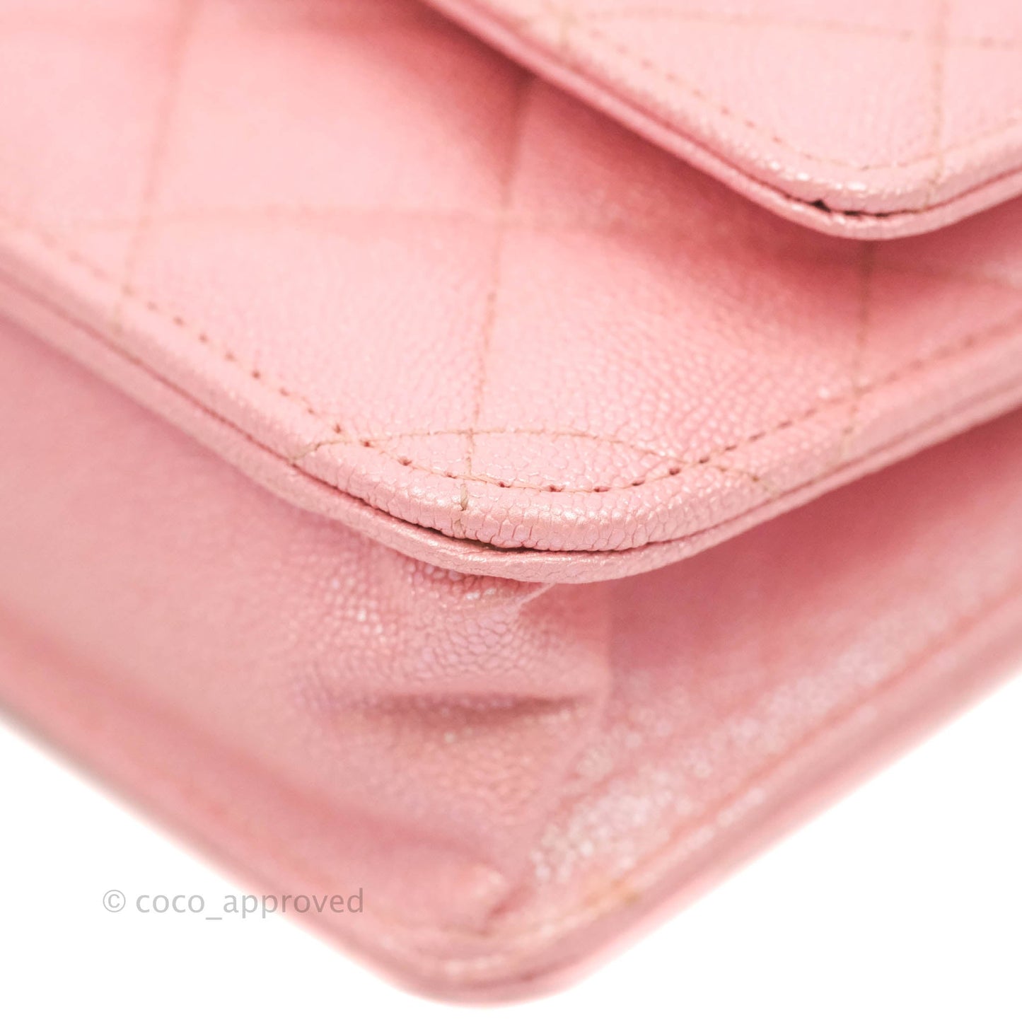Chanel Quilted Wallet on Chain WOC Iridescent Pink Caviar Gold Hardware 19S
