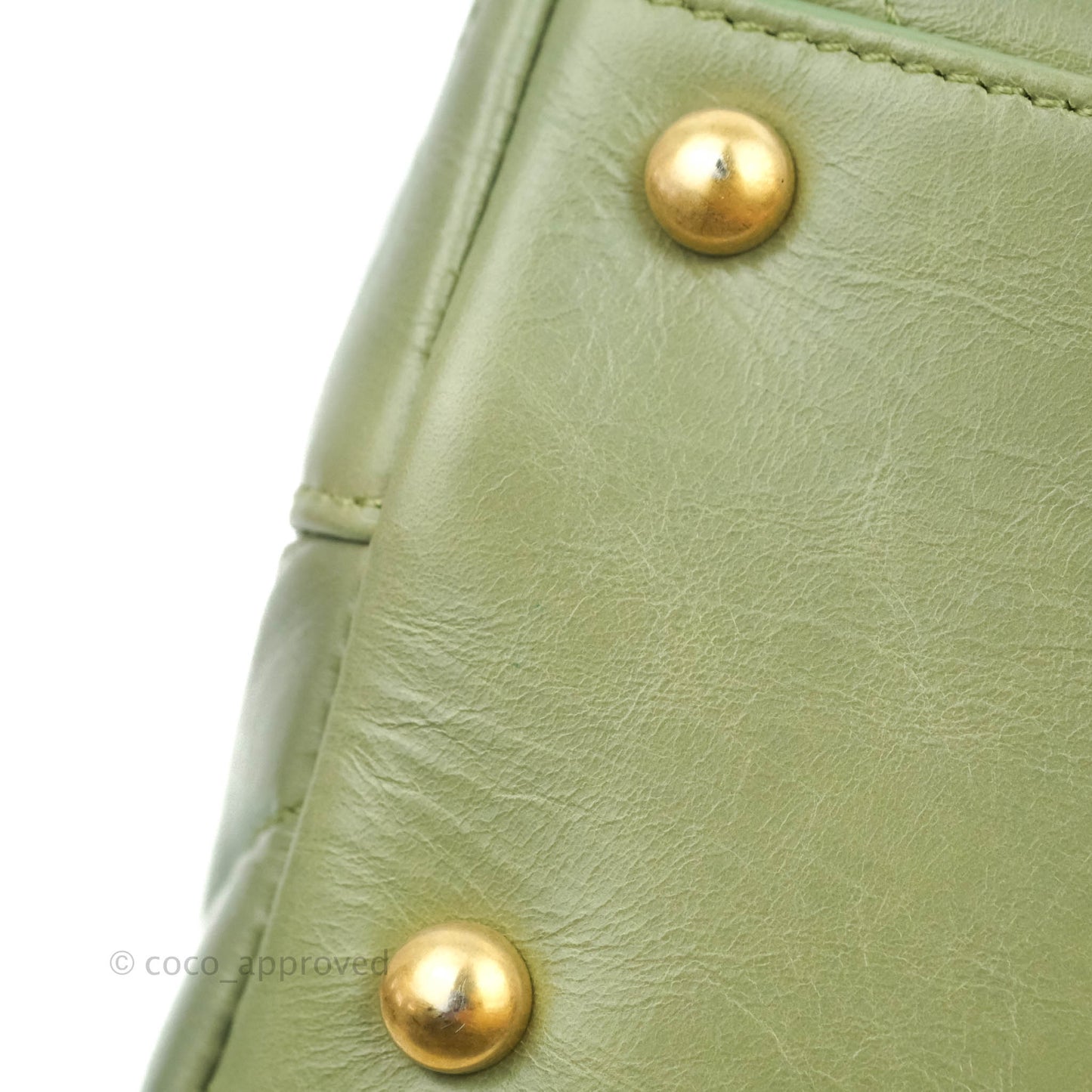 Chanel Medium (Small) Chevron Coco Handle Flap Olive Crumpled Calfskin Aged Gold Hardware Lizard Handle