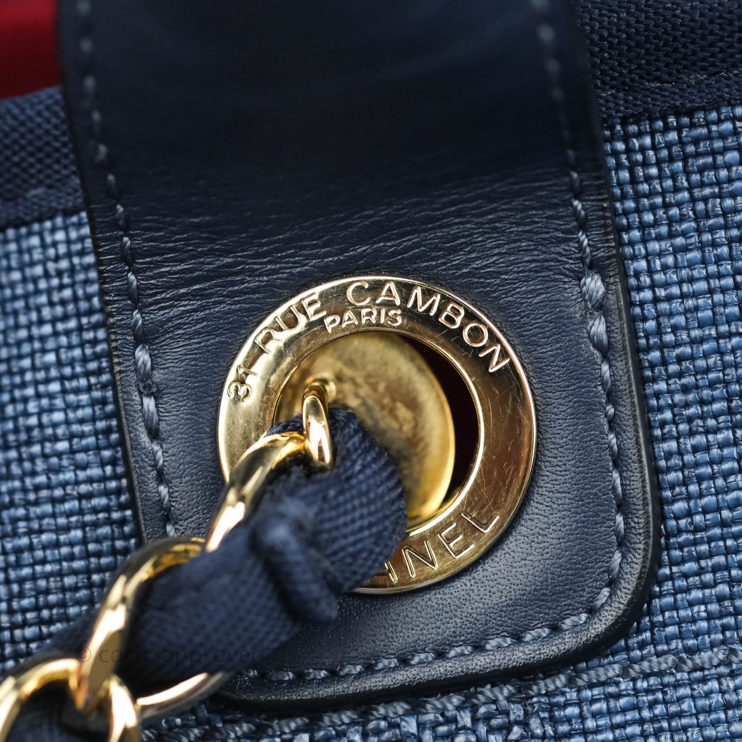 Chanel Large Deauville Navy Blue Canvas Gold Hardware