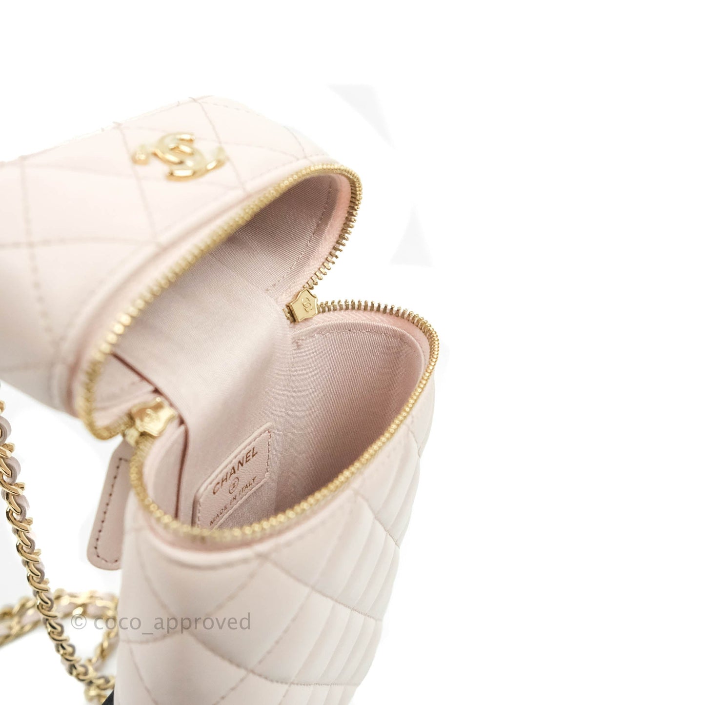 Chanel Quilted Trendy Vanity Phone Holder With Chain Pale Pink Lambskin Gold Hardware